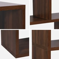 Etagère bibliothèque asymétrique 5 niveaux 10 compartiments. casiers. effet bois de noyer. L 111.2 x P 39 x H 190cm
