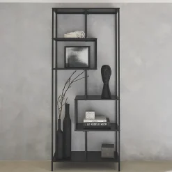 Etagère bibliothèque asymétrique 6 étages en métal noir INDUSTRIELLE L 77 x P 33 x H 185cm