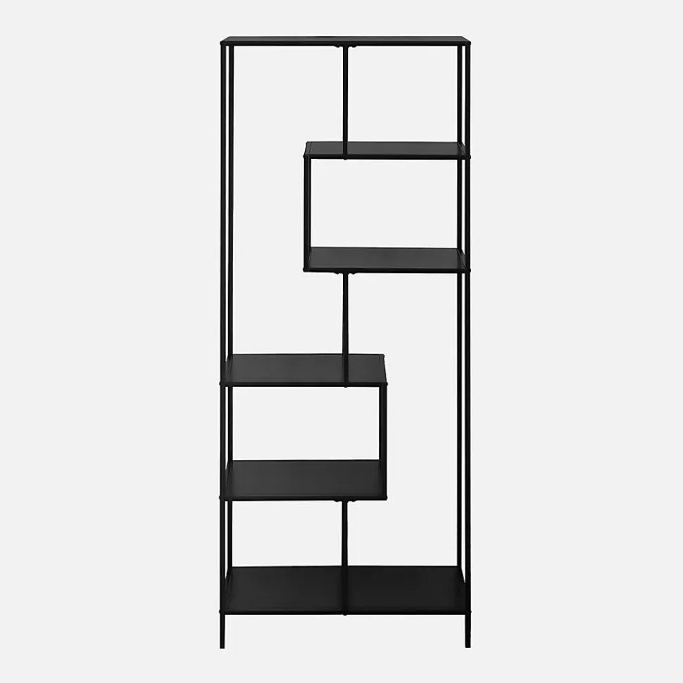 Etagère bibliothèque asymétrique 6 étages en métal noir INDUSTRIELLE L 77 x P 33 x H 185cm
