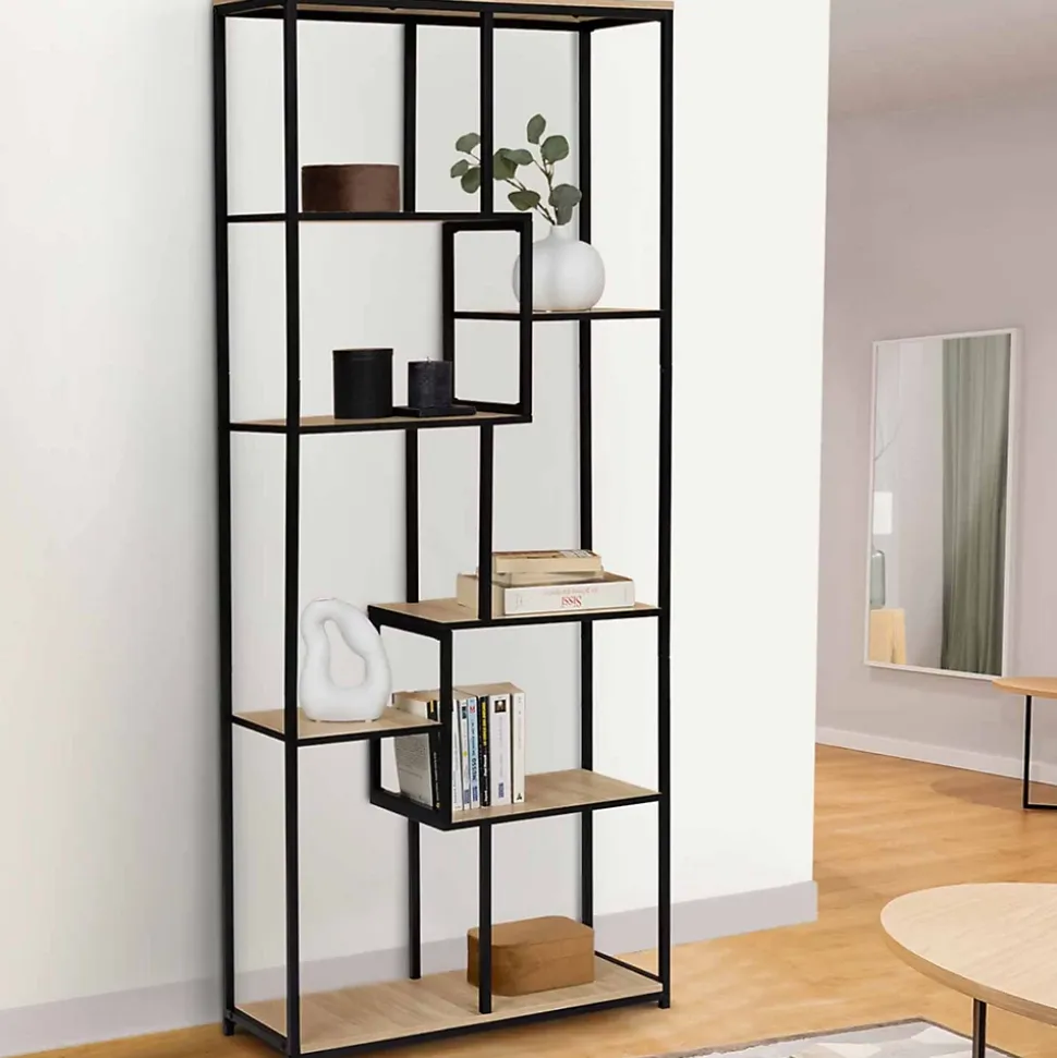 Etagère bibliothèque asymétrique 8 niveaux DETROIT design industriel 161 cm