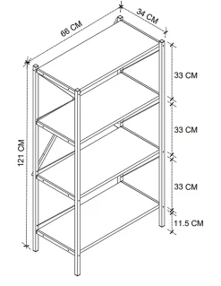 Etagère, bibliothèque avec 4 étagères coloris chêne cambrian, noir - longueur 66 x profondeur 34 x hauteur 121 cm