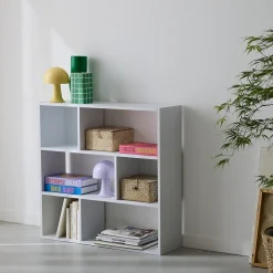 Etagère bibliothèque blanche Pieter 3 étagères 6 compartiments de rangement