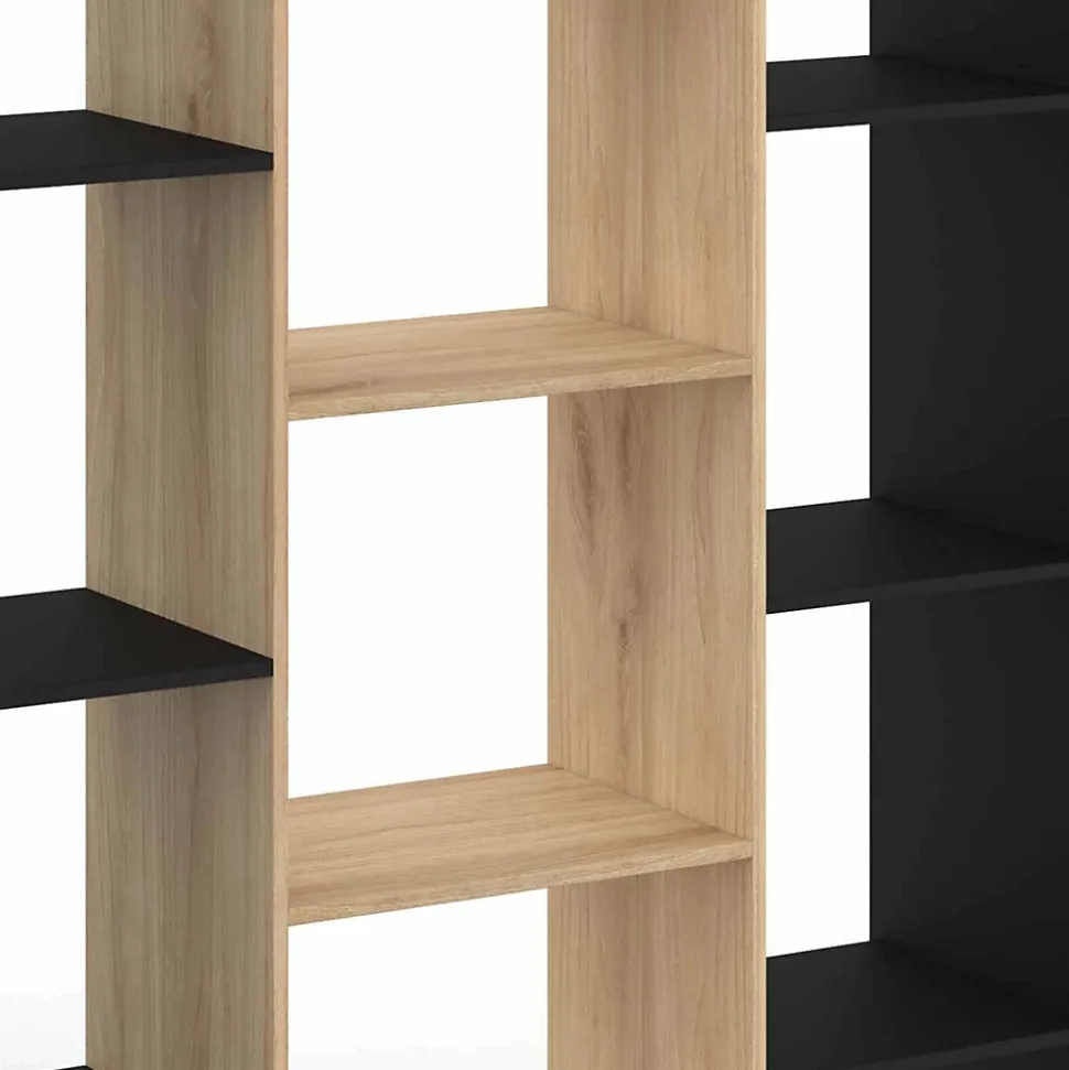 Etagère bibliothèque COLETTE avec 11 compartiments noir et effet bois 143 cm