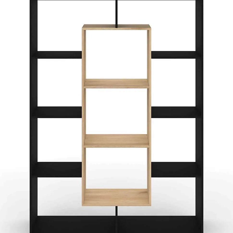 Etagère bibliothèque COLETTE avec 11 compartiments noir et effet bois 143 cm