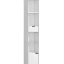 Etagère bibliothèque colonne H.158cm - 4 niches, tiroir, porte - blanc