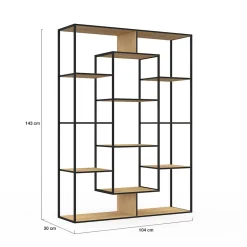 Etagère bibliothèque DETROIT avec 11 compartiments design industriel 143 cm