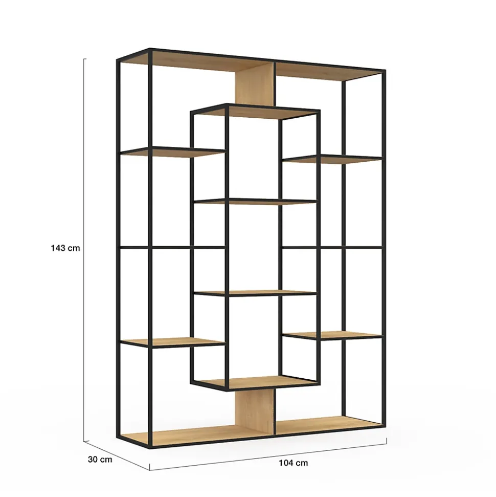 Etagère bibliothèque DETROIT avec 11 compartiments design industriel 143 cm