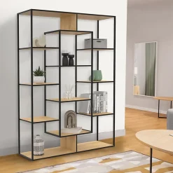 Etagère bibliothèque DETROIT avec 11 compartiments design industriel 143 cm