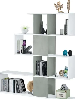 Etagère bibliothèque en panneau de particules mélaminé coloris blanc artik/gris béton - H. 145 x L. 145 cm x P. 28 cm
