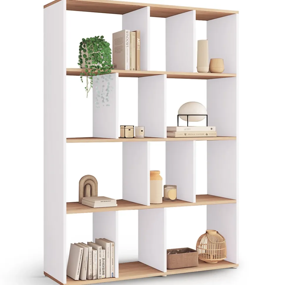 Etagère bibliothèque JENA 4 niveaux blanc et effet bois 143 cm