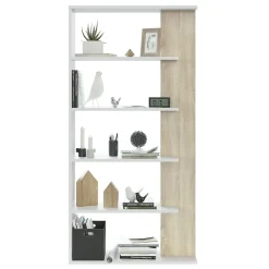 Etagère Bibliothèque Lugo 5 étagères, Blanc/Chêne