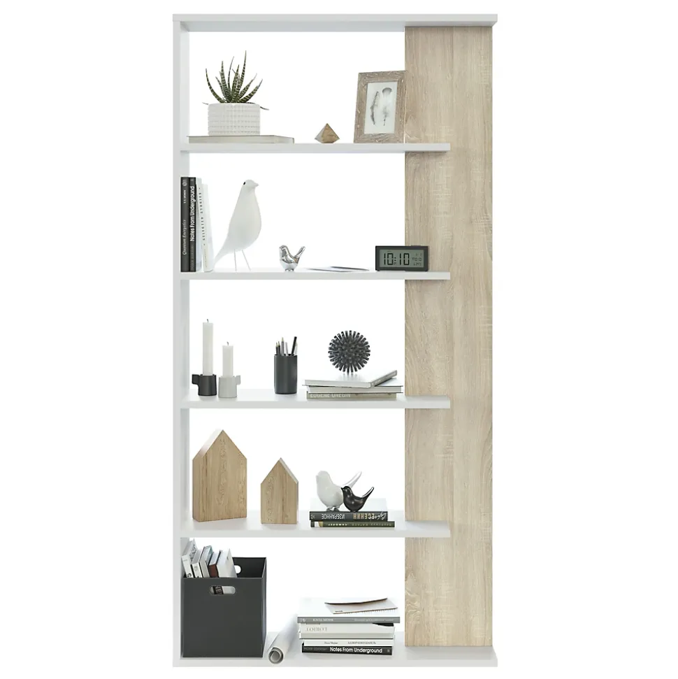Etagère Bibliothèque Lugo 5 étagères, Blanc/Chêne