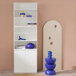 Etagère. bibliothèque modulable décor bois blanc 3 éléments - 2 portes 5 étagères L 70 x P 35 x H 210cm - Kompo