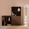 Etagère. bibliothèque modulable décor bois noyer 3 éléments - 3 tiroirs 8 niches L 70 x P 35 x H 210cm - Kompo
