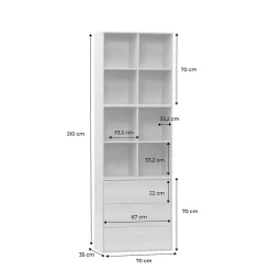 Etagère. bibliothèque modulable décor bois noyer 3 éléments - 3 tiroirs 8 niches L 70 x P 35 x H 210cm - Kompo