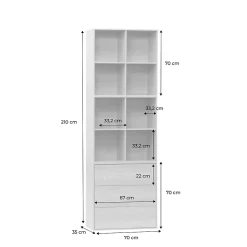 Etagère. bibliothèque modulable décor bois noyer 3 éléments - 3 tiroirs 8 niches L 70 x P 35 x H 210cm - Kompo