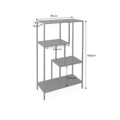 Etagère bibliothèque noir en métal noir asymétrique 4 niveaux INDUSTRIELLE L 69 x P 33 x H 113.5cm
