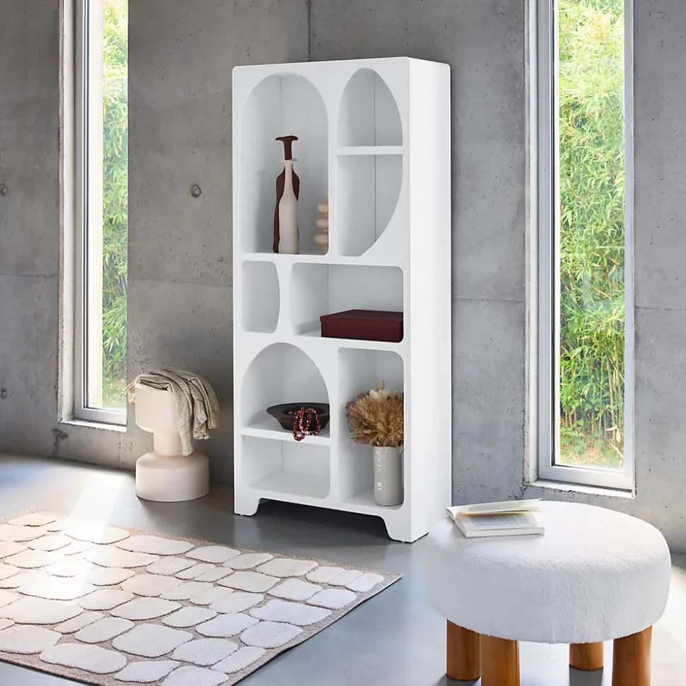 Etagère bibliothèque organique effet bois blanc plusieurs niches 8 compartiments