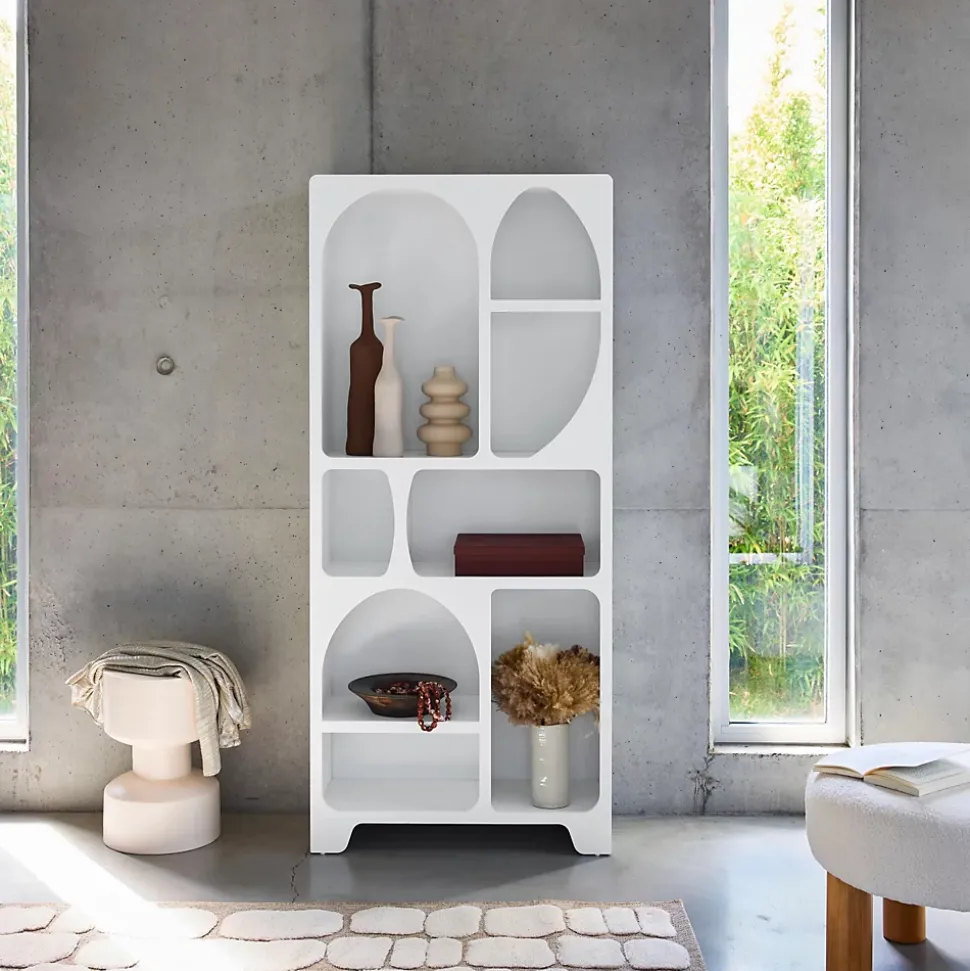 Etagère bibliothèque organique effet bois blanc plusieurs niches 8 compartiments