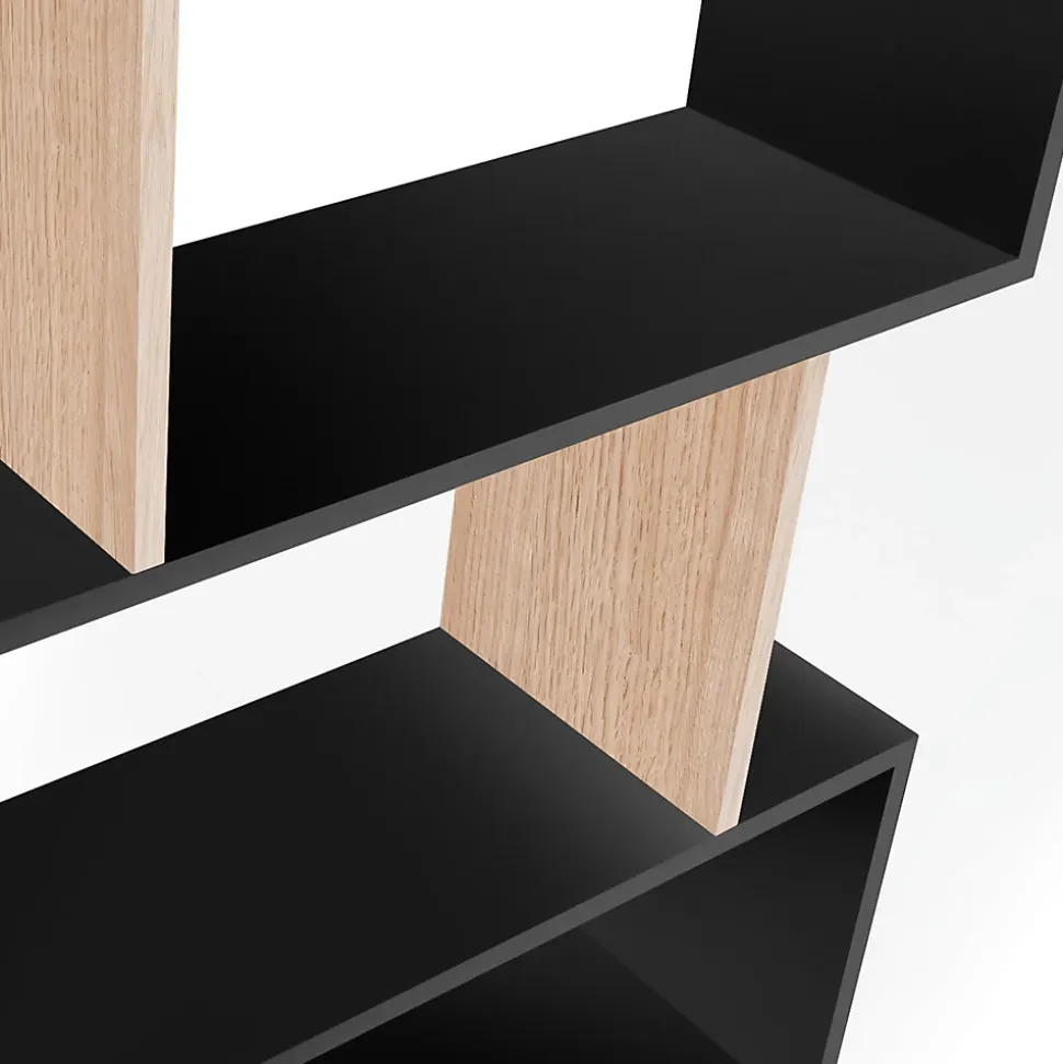 Etagère bibliothèque SOFIA forme S bois façon hêtre et noir 189 cm