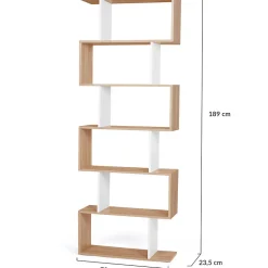 Etagère bibliothèque SOFIA forme S façon hêtre et blanc 189 cm