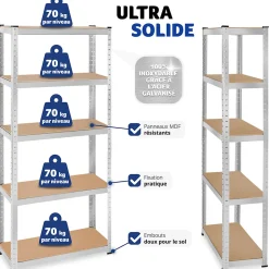Etagère charge lourde d'angle plateau en acier 180x75x30 cm