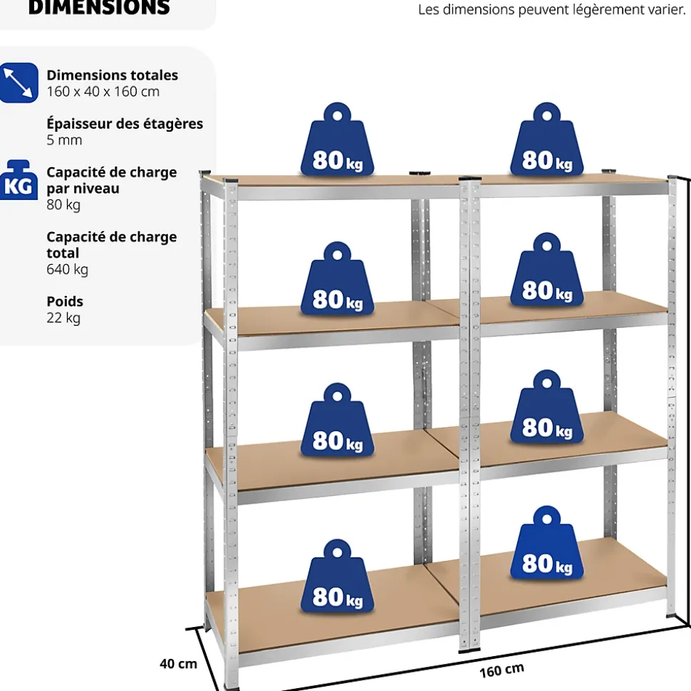 Etagère charge lourde d'angle plateau en acier 160x160x40 cm
