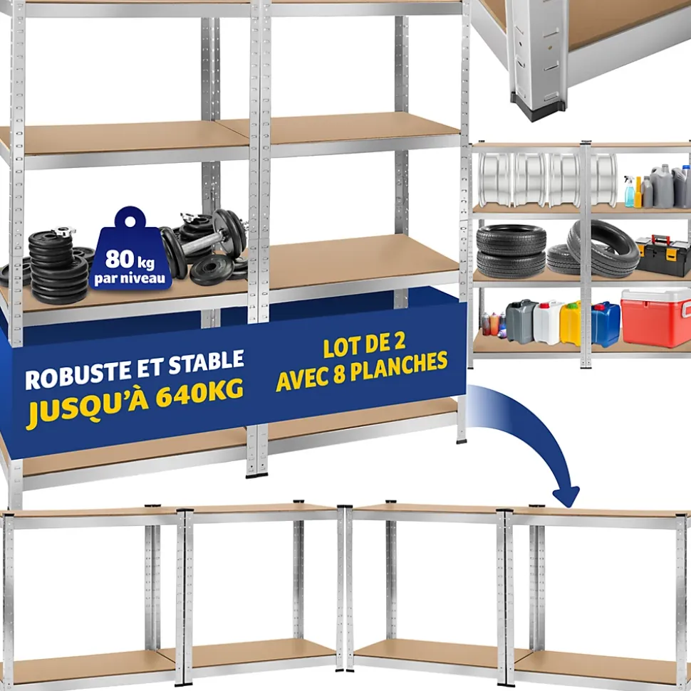 Etagère charge lourde d'angle plateau en acier 160x160x40 cm