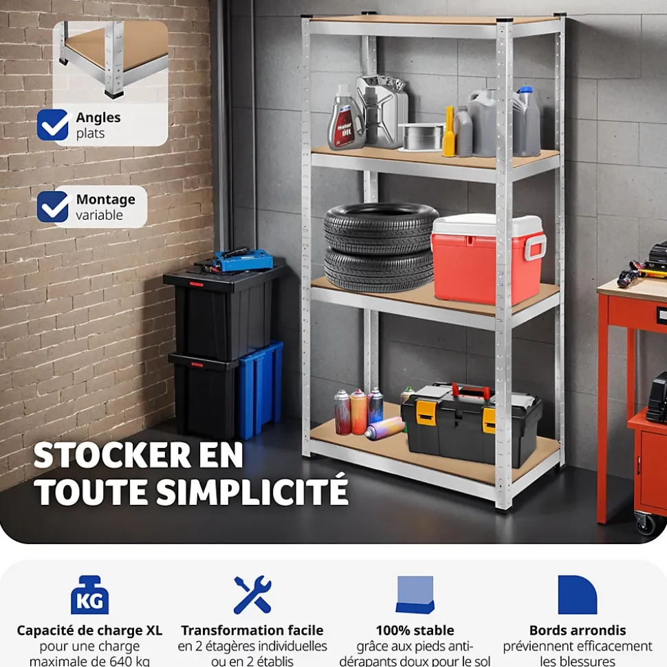 Etagère charge lourde d'angle plateau en acier 160x160x40 cm
