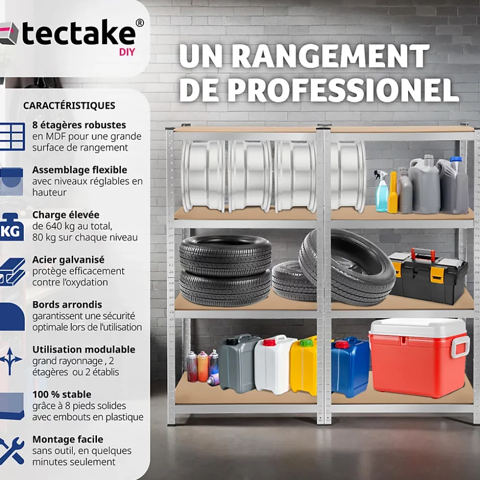 Etagère charge lourde d'angle plateau en acier 160x160x40 cm