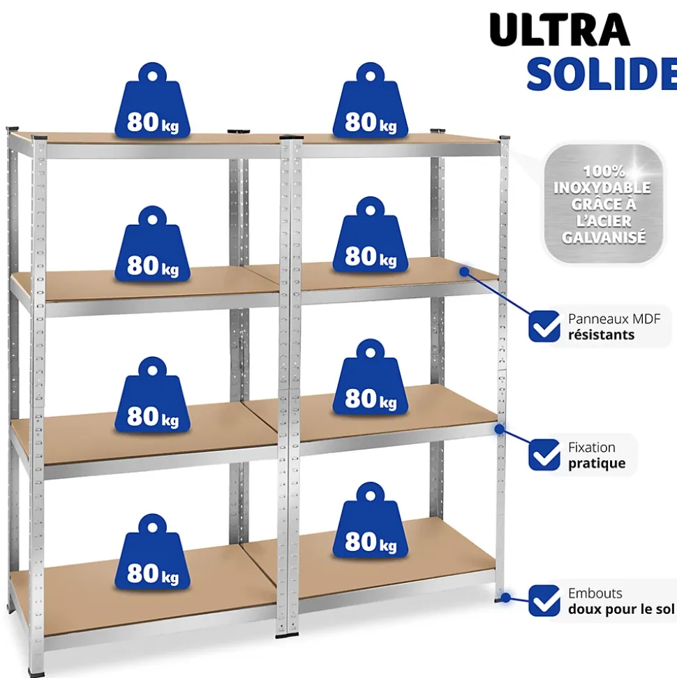 Etagère charge lourde d'angle plateau en acier 160x160x40 cm