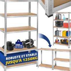 Etagère charge lourde d'angle plateau en acier 180x90x40 cm