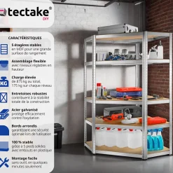 Etagère charge lourde d'angle plateau en acier 180x89,5x89,5 cm