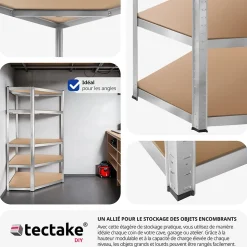 Etagère charge lourde d'angle plateau en acier 180x89,5x89,5 cm