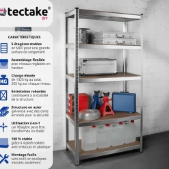Etagère charge lourde d'angle plateau en acier 180x90x40 cm
