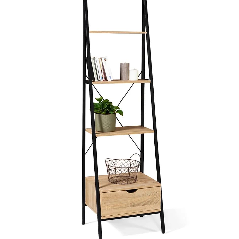 Etagère échelle 4 niveaux avec tiroir DETROIT design industriel