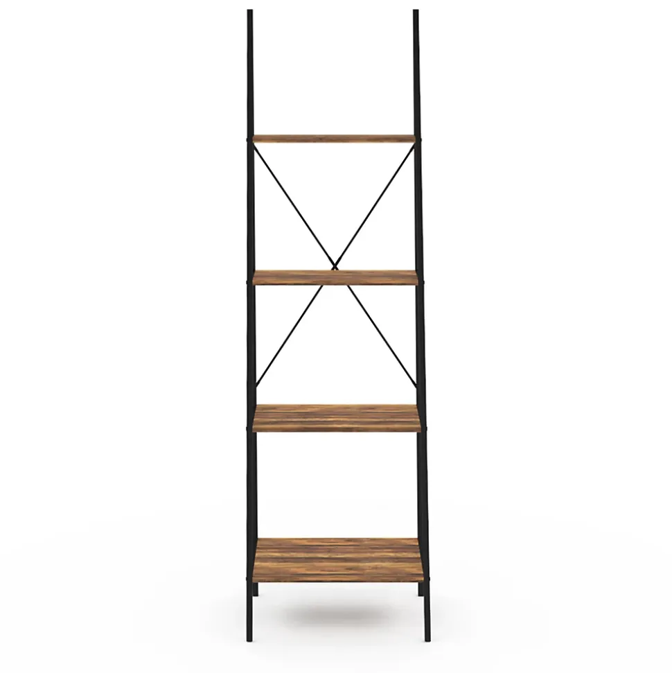 Etagère échelle 4 niveaux HAWKINS bois foncé design industriel 170 cm