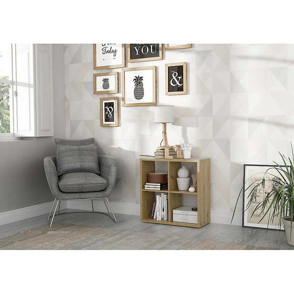 Etagère cube 4 casiers décor bois rustique texturé - CLASSICO