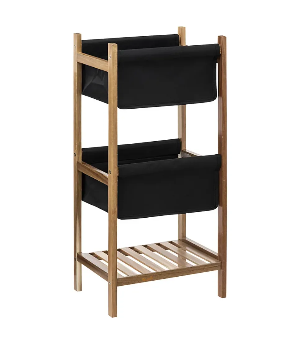 Etagère de rangement 3 niveaux en Bois et Tissu Noir H 73.2 cm