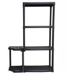 Etagère de Rangement 4 niveaux + Porte-Balai Noir Polypropylène Résistant Garage Buanderie Art Plast