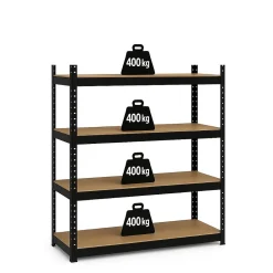 Etagère de Rangement 4 Plateaux Métal Noir 160 x 60 x H180cm Haute résistance Charges lourdes 1600kg INTEC