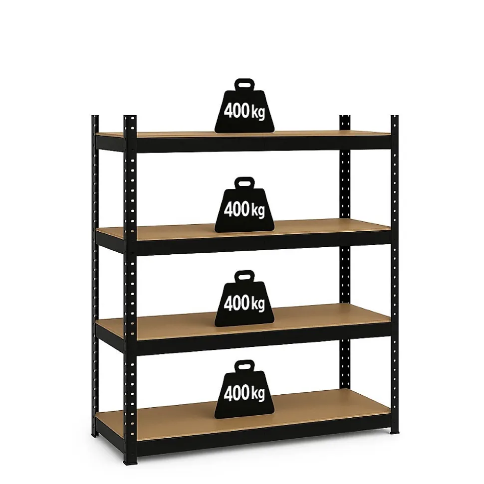 Etagère de Rangement 4 Plateaux Métal Noir 160 x 60 x H180cm Haute résistance Charges lourdes 1600kg INTEC