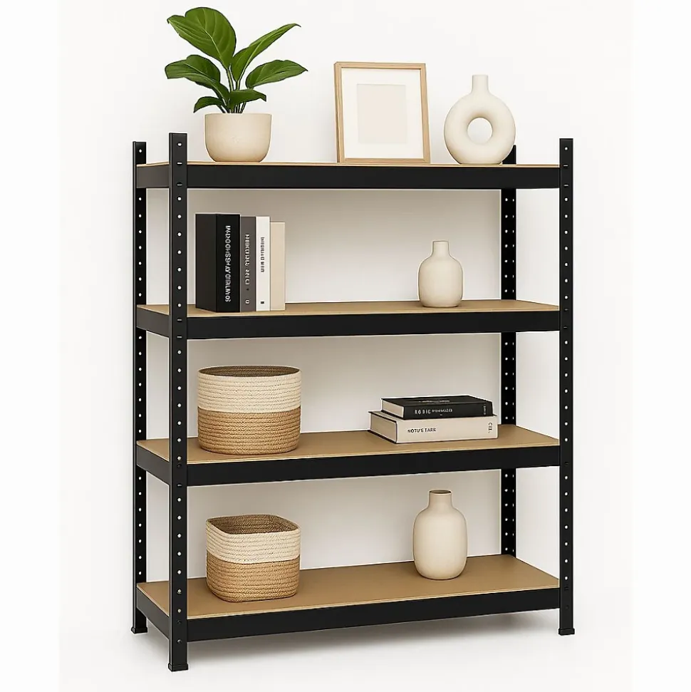 Etagère de Rangement 4 Plateaux Métal Noir 160 x 60 x H180cm Haute résistance Charges lourdes 1600kg INTEC