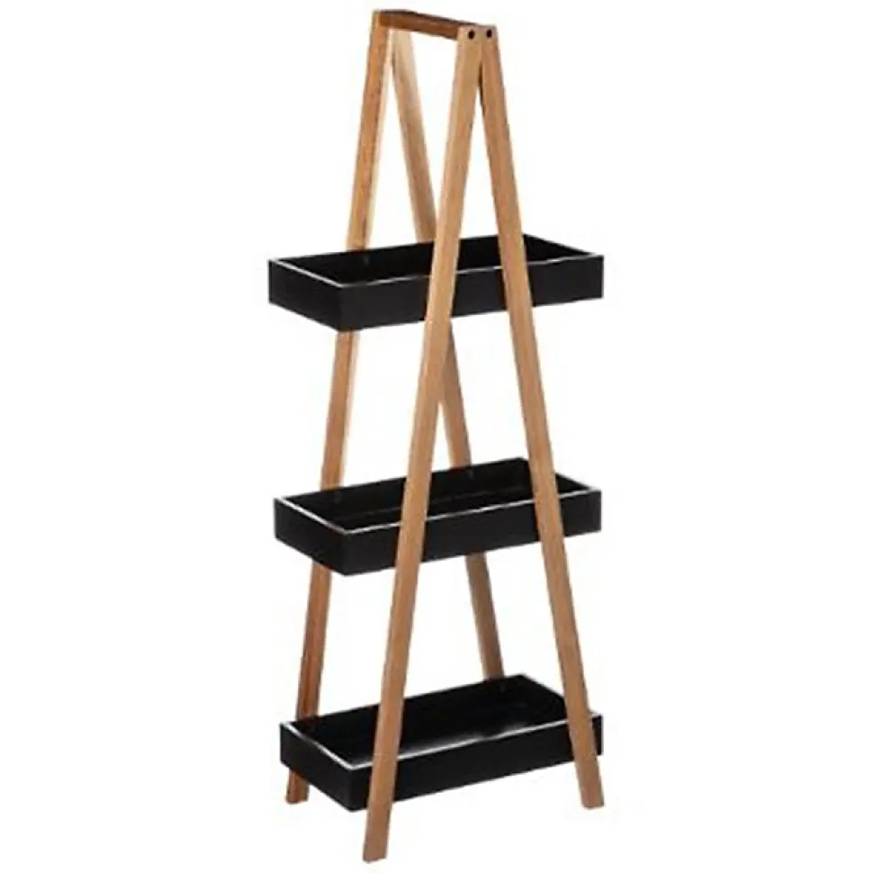 Etagère de rangement Desserte 3 niveaux en Bambou et bois Noir H 82 cm
