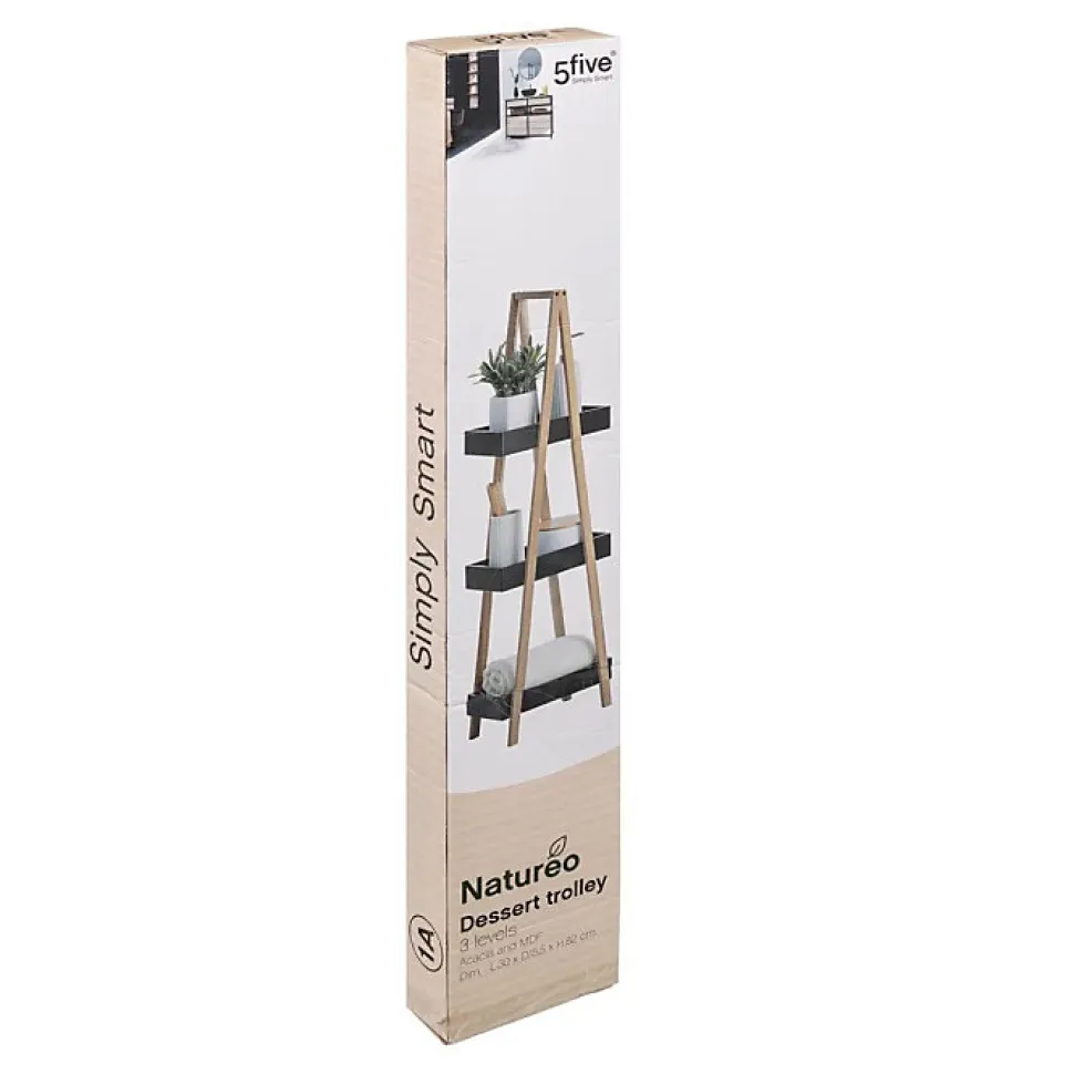 Etagère de rangement Desserte 3 niveaux en Bambou et bois Noir H 82 cm