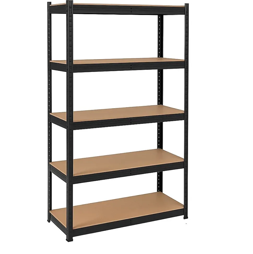 Etagère de Rangement Métal Noire 90 x 60cm x H180cm Haute qualité Charges lourdes 1500kg 5 Plateaux Bois INTEC