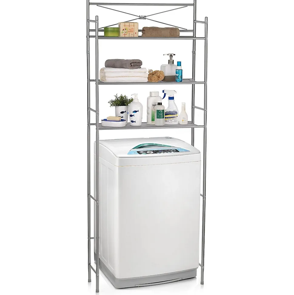 Etagère de salle de bain MARSA, rangement pour WC/lave-linge, en métal laqué gris foncé