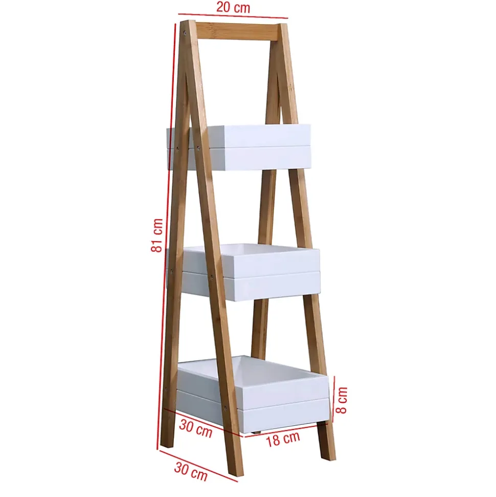 Etagère de Salle de Bains avec 3 Etagères MDF Bambu Blanc Marron Rebecca Mobili