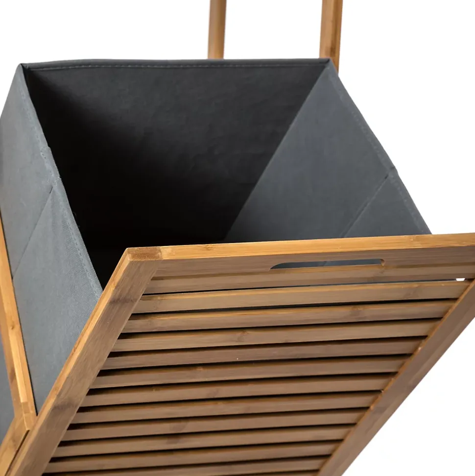 Etagère de salle de bains avec panier à linge, gris et bambou, 5Five Mix&Modul