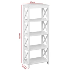 Etagère en bois blanc Bibliothèque moderne à 4 étagères pour Salle de bain Salon
